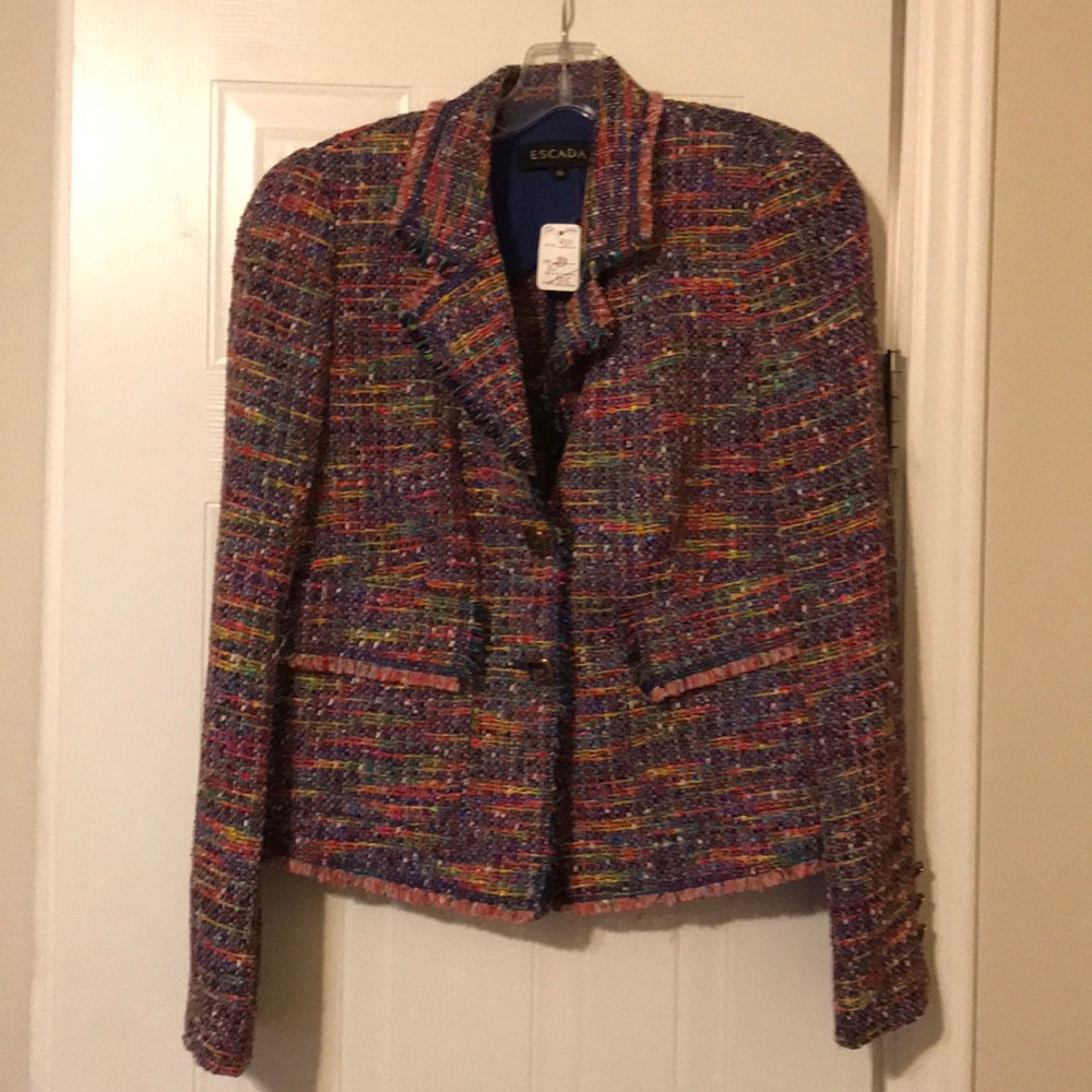 🌈💕 Escada rainbow fantasy tweed blazer size 36
